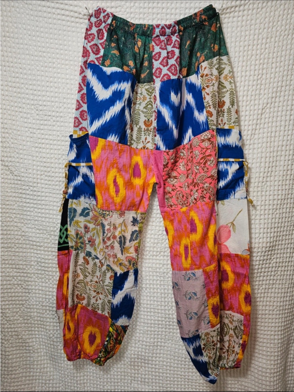 Jackpot Patchwork Boho  100%Cotton Harem Cargo pants from India NWOT Colorful